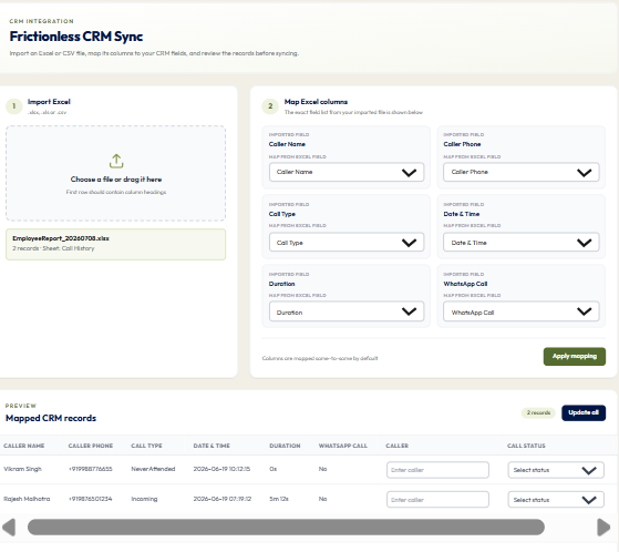 DialSummary CRM Sync Interface